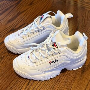 Fila White Chunky Platform Sneakers with Red & Navy Accents size 4.5 like new
